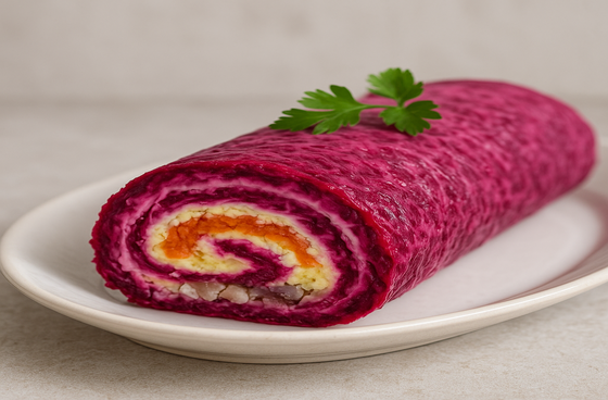 Herring under a fur coat in a roll